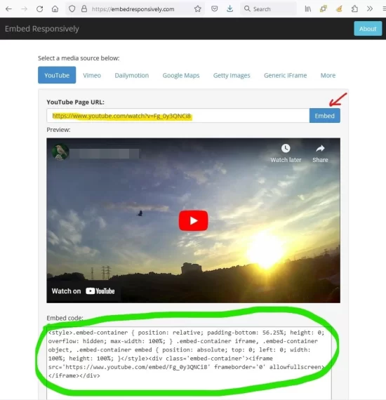 Вграждане и преобразуване на youtube видео клип в респонсив
